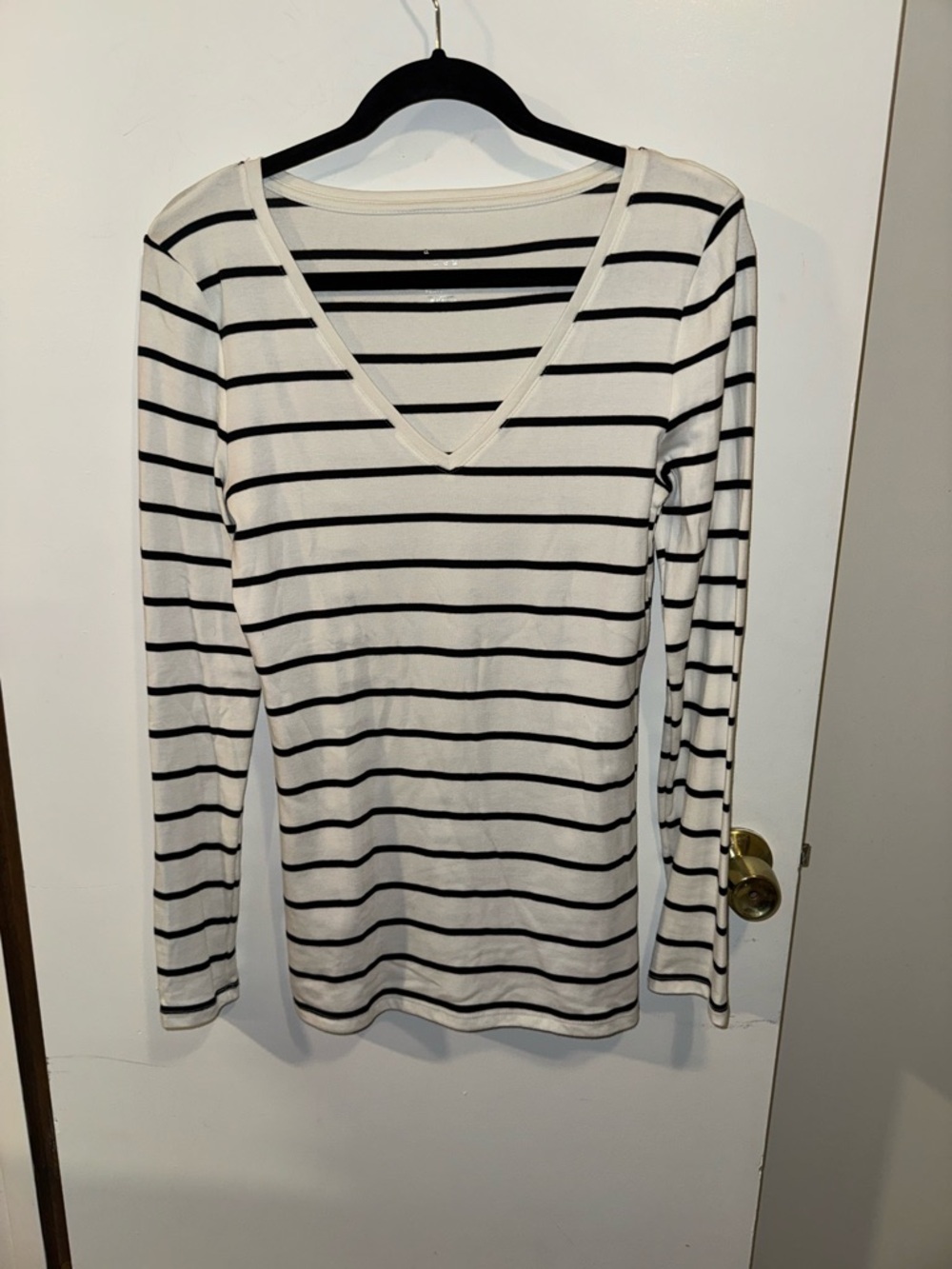 new day - Women’s Long Sleeve Striped Navy Blue & White Shirt Top - Size Med